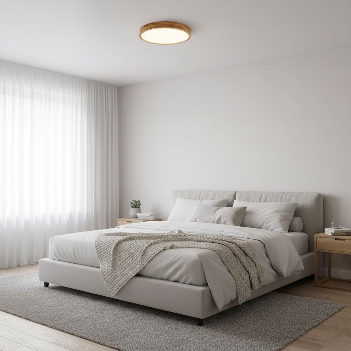 Round Wooden Flush Mount LED Ceiling Light - Modern Stylish Fixture - Image 5