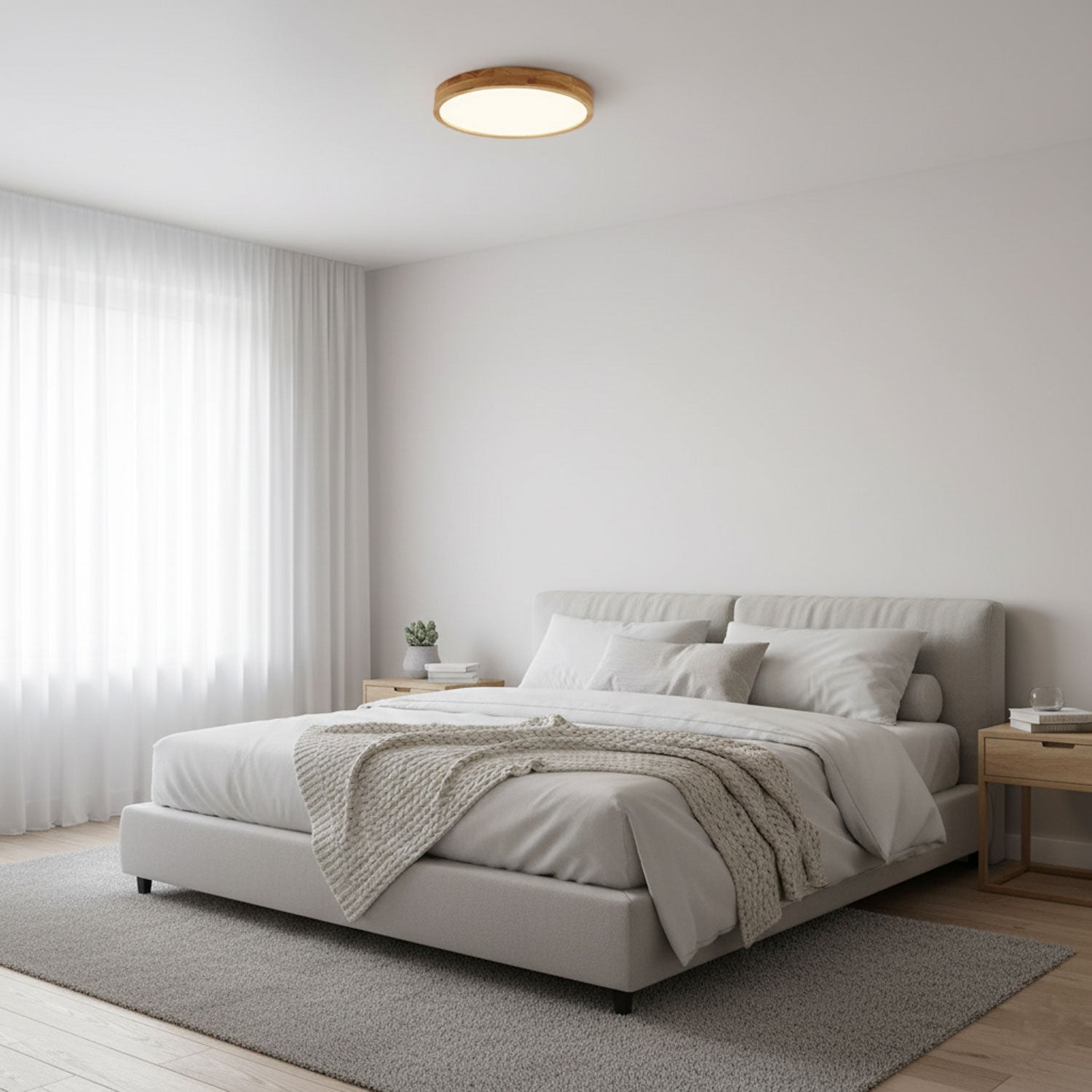 Round Wooden Flush Mount LED Ceiling Light - Modern Stylish Fixture - Image 5