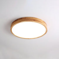 Round Wooden Flush Mount LED Ceiling Light - Modern Stylish Fixture