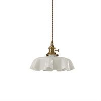 Ruffled Glass Pendant Light - Elegant Style - Brass Accents - Single Light