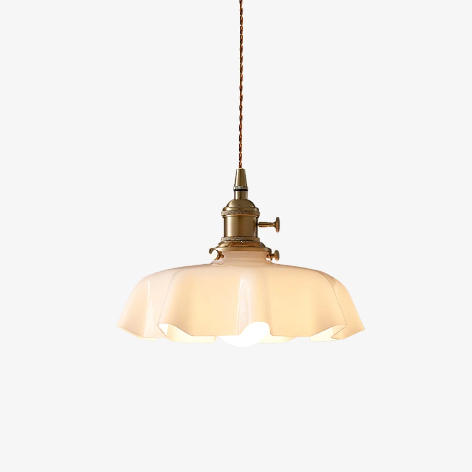 Ruffled Glass Pendant Light - Elegant Style - Brass Accents - Single Light - Image 2