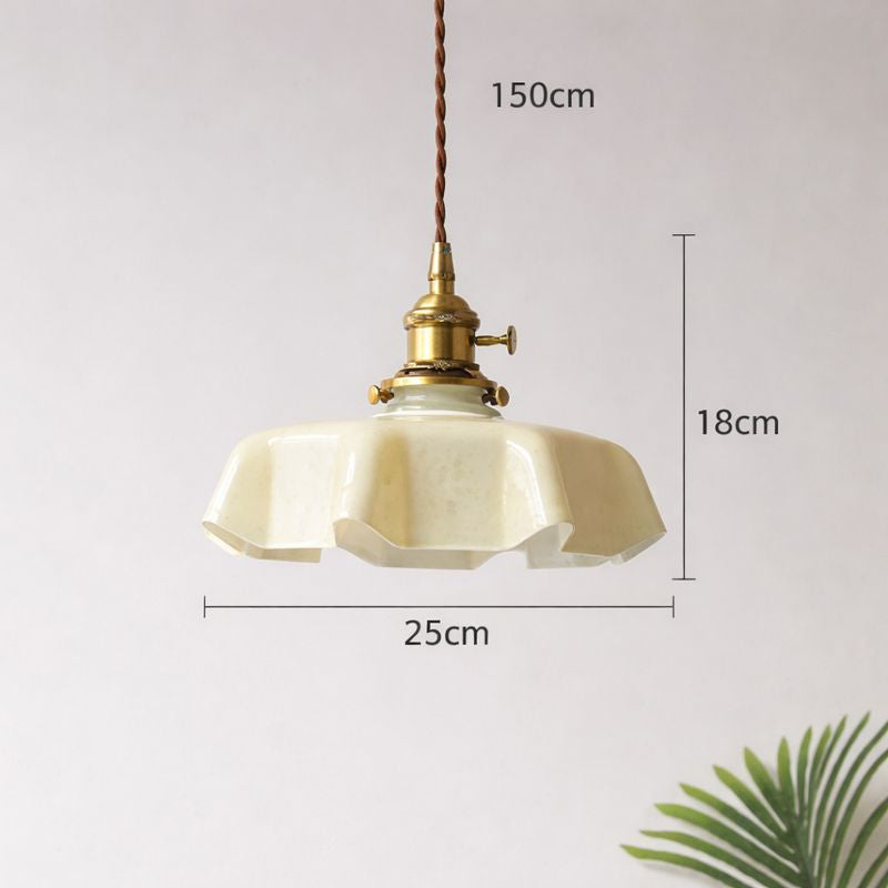 Ruffled Glass Pendant Light - Elegant Style - Brass Accents - Single Light - Image 3