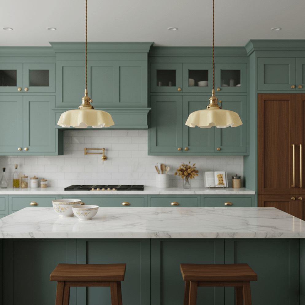 Ruffled Glass Pendant Light - Elegant Style - Brass Accents - Single Light - Image 4