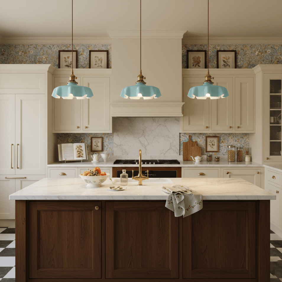 Ruffled Glass Pendant Light - Elegant Style - Brass Accents - Single Light - Image 5