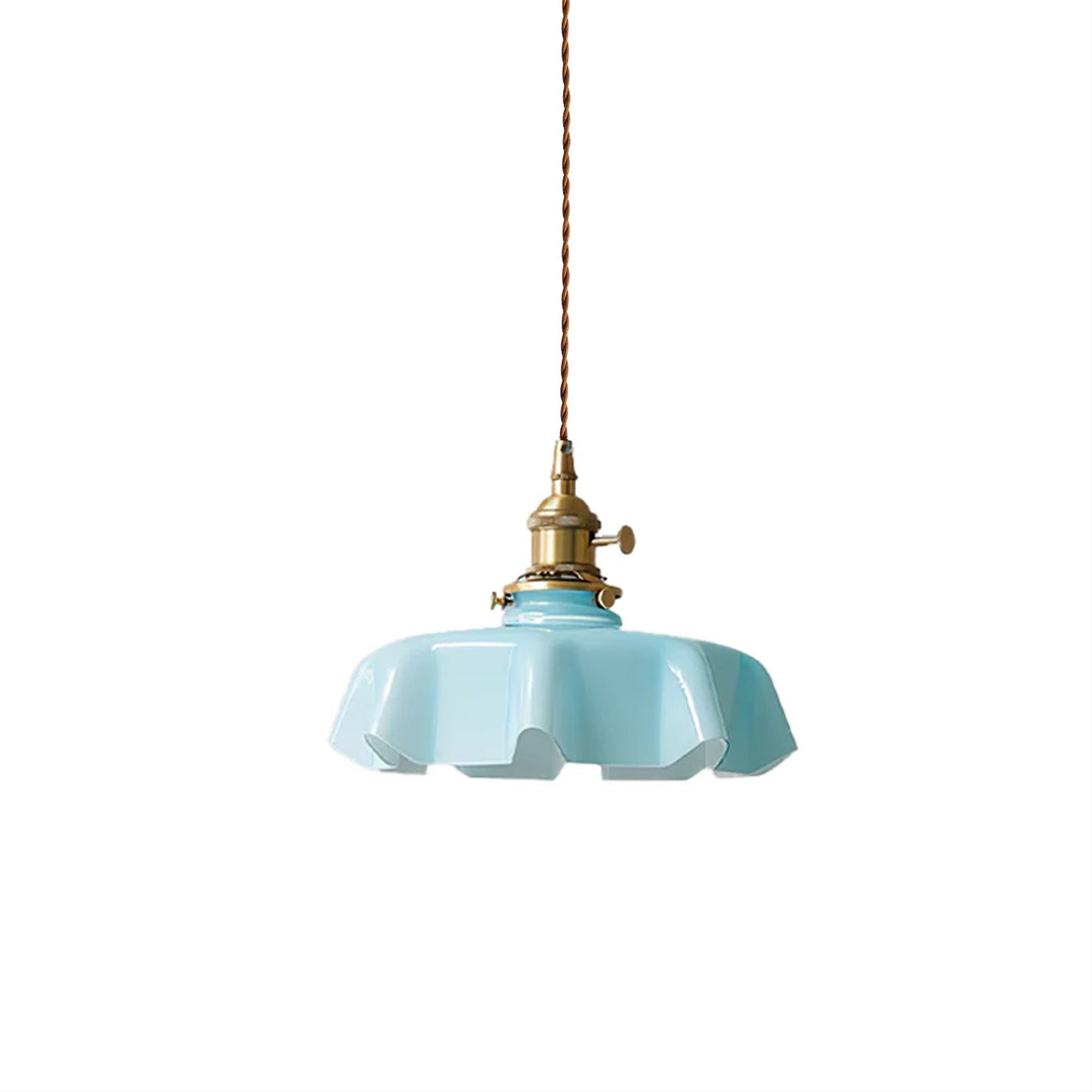 Ruffled Glass Pendant Light - Elegant Style - Brass Accents - Single Light - Image 7