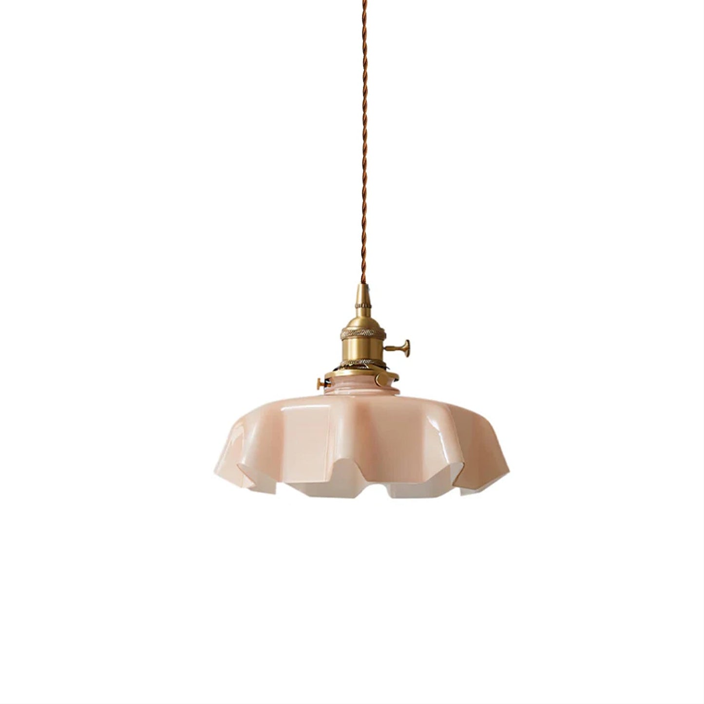 Ruffled Glass Pendant Light - Elegant Style - Brass Accents - Single Light - Image 8