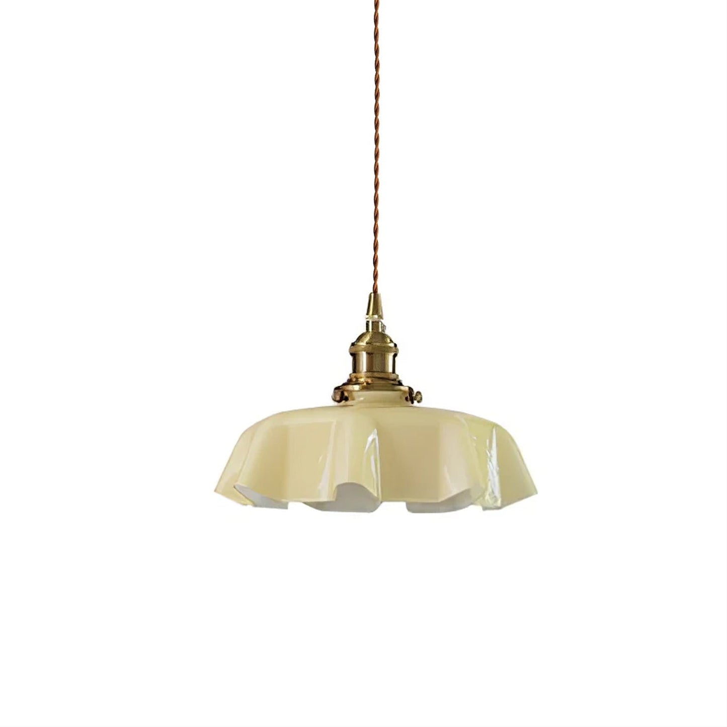 Ruffled Glass Pendant Light - Elegant Style - Brass Accents - Single Light - Image 9
