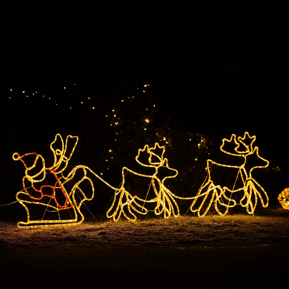Santa, Reindeer and Sleigh - 230 cm with LED Lights
