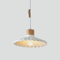 Scalloped Pendant Light - Modern Wood and Cement Fixture - Stylish Hanging Lamp