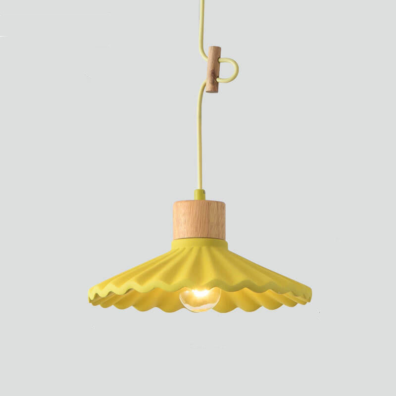 Scalloped Pendant Light - Modern Wood and Cement Fixture - Stylish Hanging Lamp - Image 10