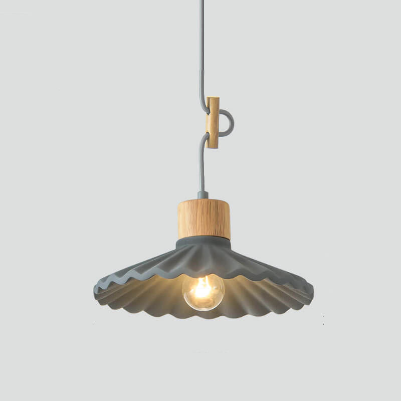 Scalloped Pendant Light - Modern Wood and Cement Fixture - Stylish Hanging Lamp - Image 6