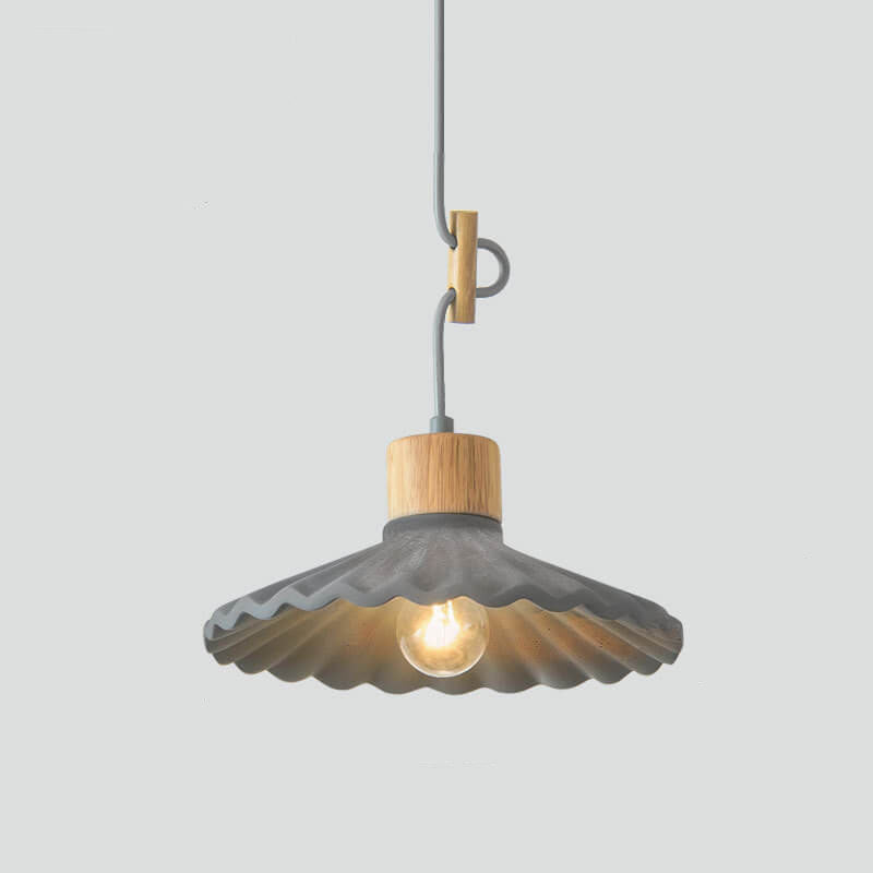 Scalloped Pendant Light - Modern Wood and Cement Fixture - Stylish Hanging Lamp - Image 7