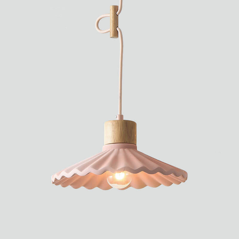 Scalloped Pendant Light - Modern Wood and Cement Fixture - Stylish Hanging Lamp - Image 8