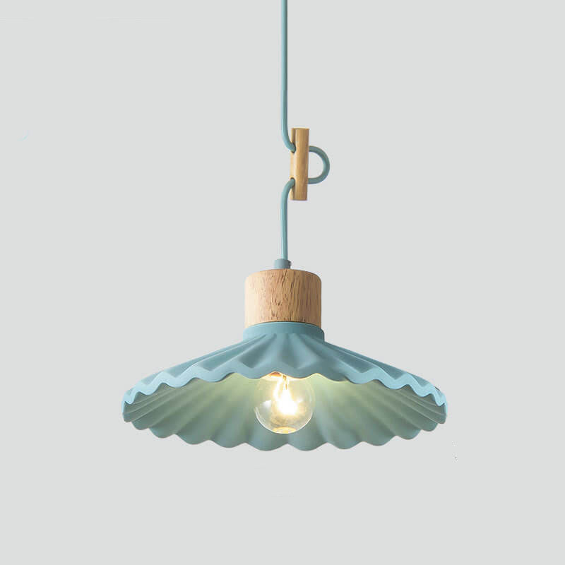 Scalloped Pendant Light - Modern Wood and Cement Fixture - Stylish Hanging Lamp - Image 9