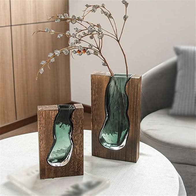 Scandinavian Glass Vase with Wooden Accent for Modern Interiors