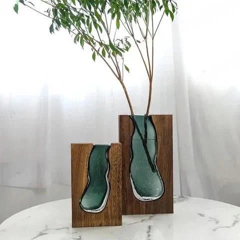 Scandinavian Glass Vase with Wooden Accent for Modern Interiors