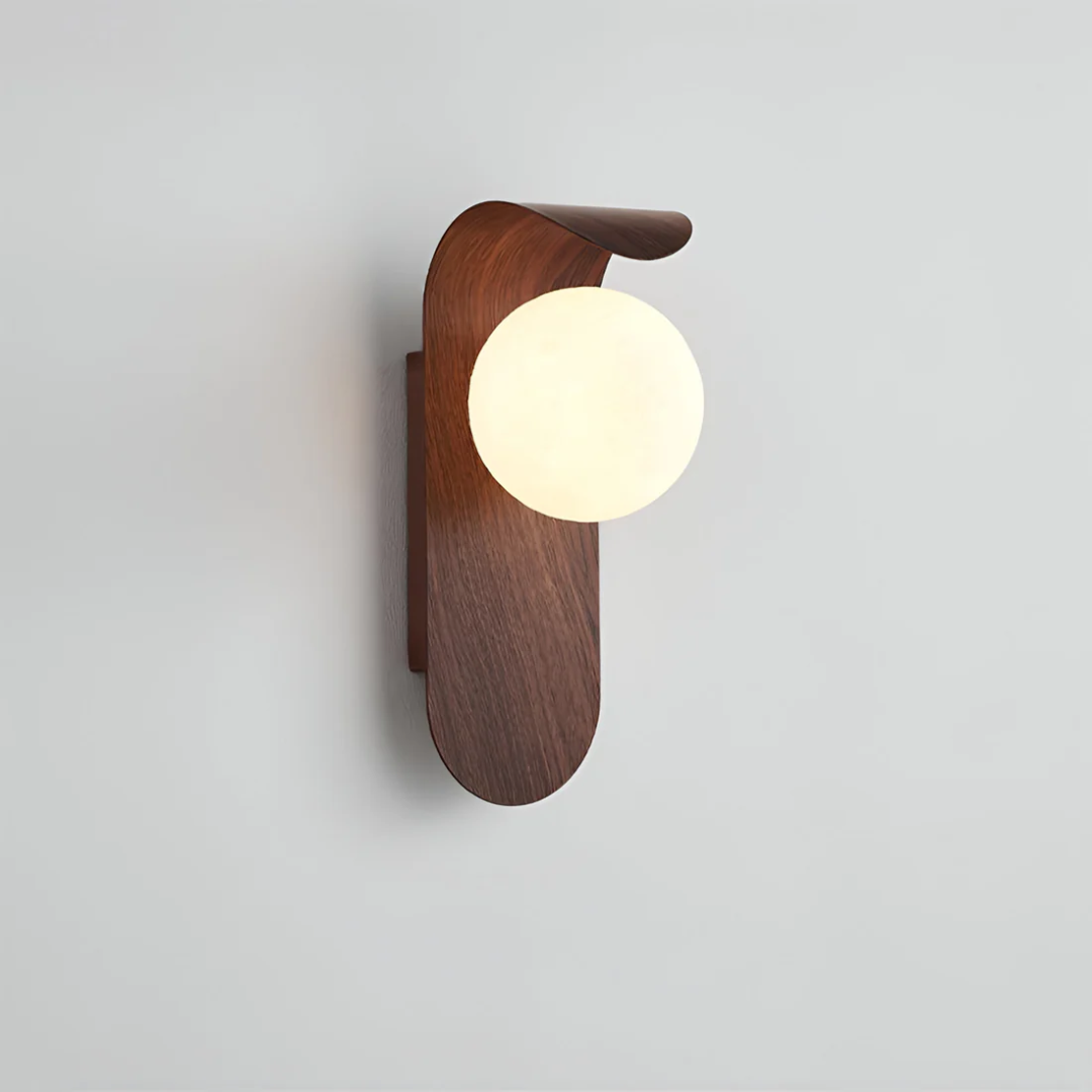 Scandinavian Style Wood Wall Sconce - Globe LED Light Fixture - Minimalist - Image 2