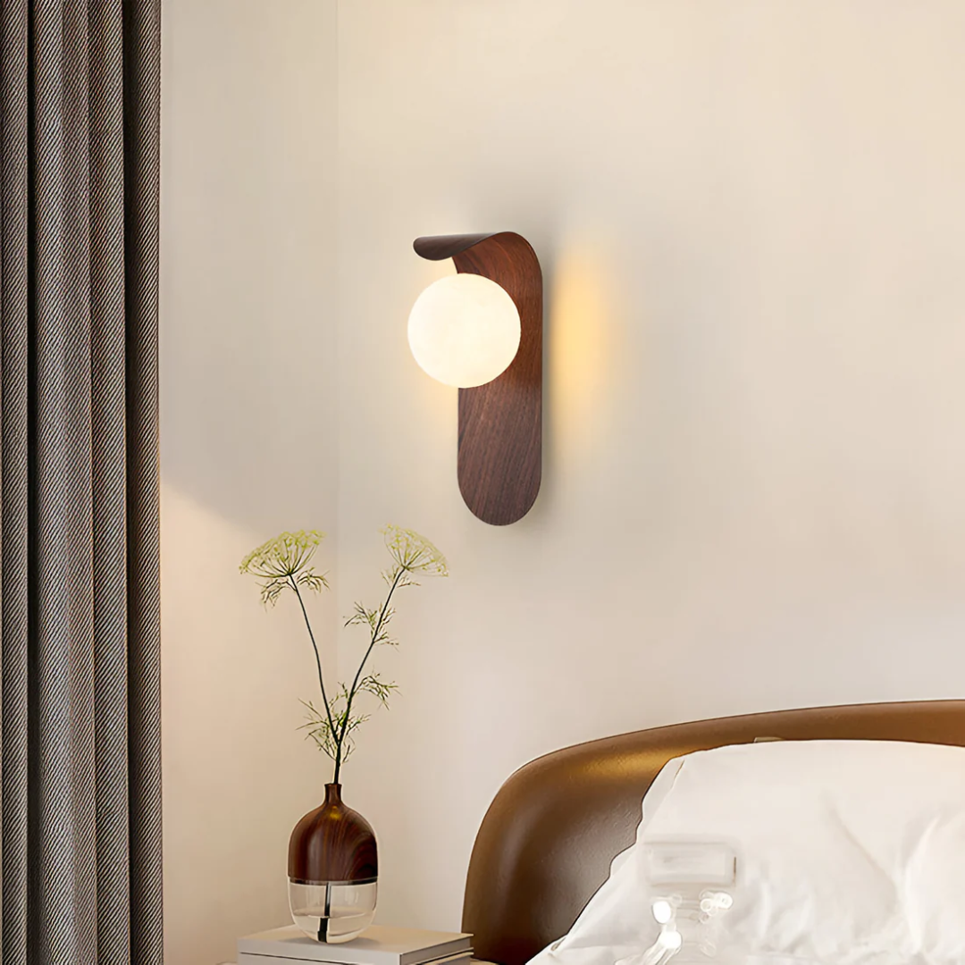 Scandinavian Style Wood Wall Sconce - Globe LED Light Fixture - Minimalist - Image 3