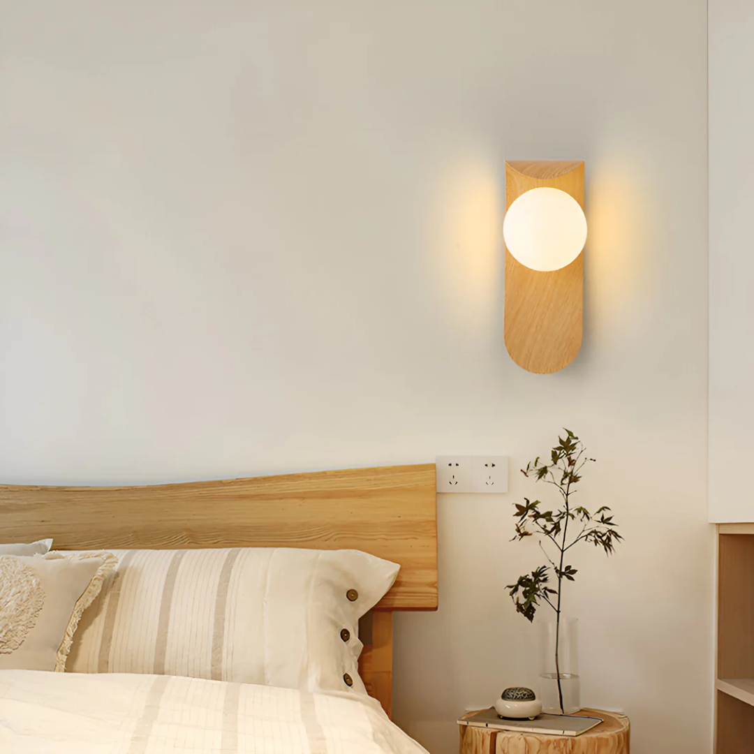 Scandinavian Style Wood Wall Sconce - Globe LED Light Fixture - Minimalist - Image 4