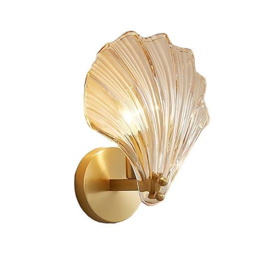 Seashell Wall Light - Art Deco Style - Brass & Glass Sconce - LED - Coastal Lighting - Image 1
