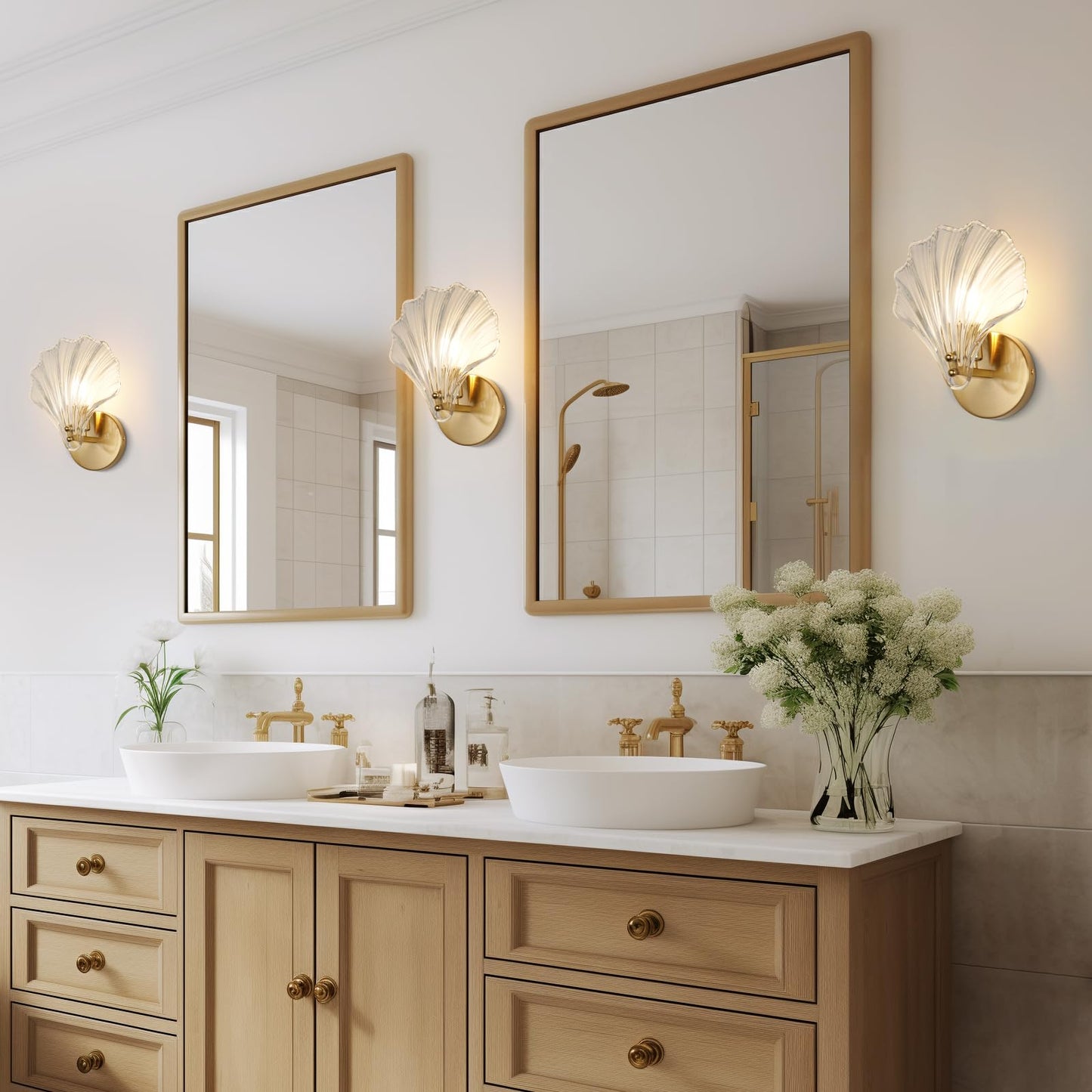 Seashell Wall Light - Art Deco Style - Brass & Glass Sconce - LED - Coastal Lighting - Image 2