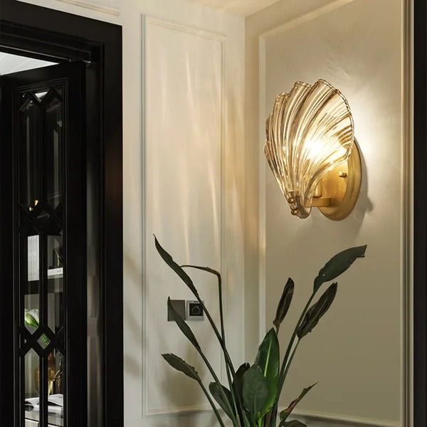 Seashell Wall Light - Art Deco Style - Brass & Glass Sconce - LED - Coastal Lighting - Image 3