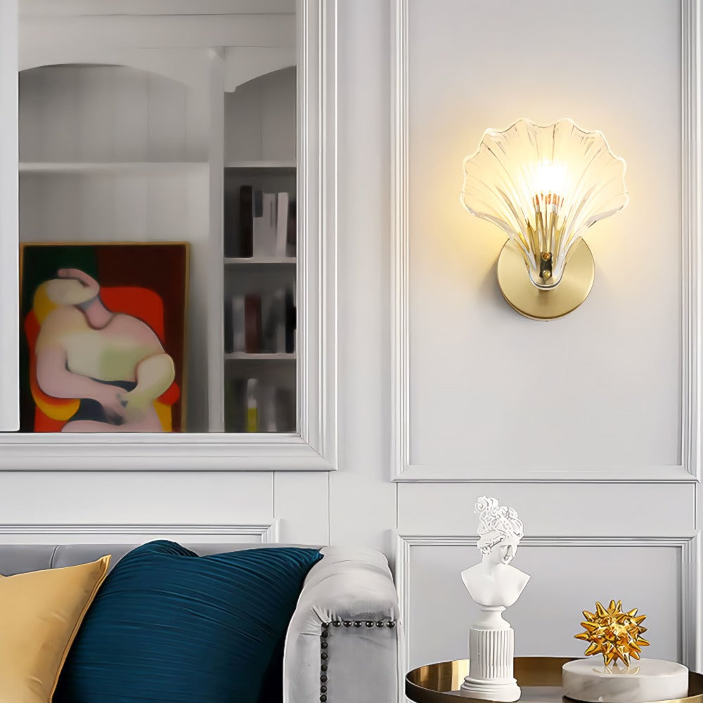 Seashell Wall Light - Art Deco Style - Brass & Glass Sconce - LED - Coastal Lighting - Image 4