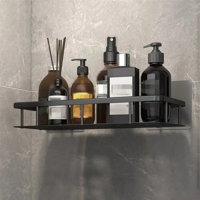 Self-Adhesive Shower Shelf - Wall Mounted - Black Aluminum - Modern Bathroom Storage - Image 1