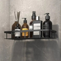 Self-Adhesive Shower Shelf - Wall Mounted - Black Aluminum - Modern Bathroom Storage