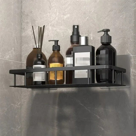 Self-Adhesive Shower Shelf - Wall Mounted - Black Aluminum - Modern Bathroom Storage - Image 1
