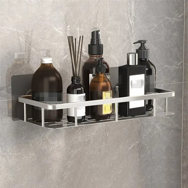 Self-Adhesive Shower Shelf - Wall Mounted - Black Aluminum - Modern Bathroom Storage - Image 10