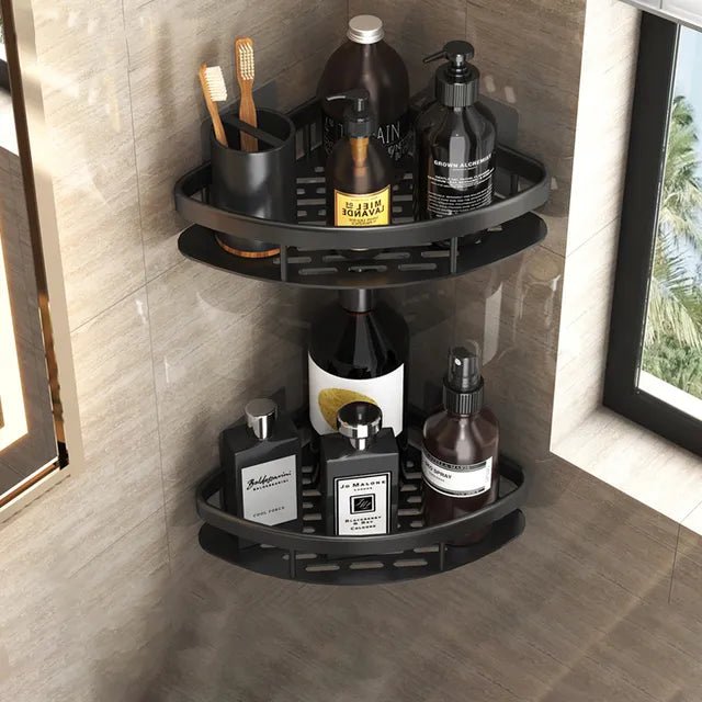 Self-Adhesive Shower Shelf - Wall Mounted - Black Aluminum - Modern Bathroom Storage - Image 6