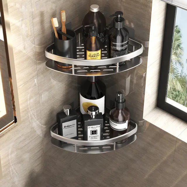 Self-Adhesive Shower Shelf - Wall Mounted - Black Aluminum - Modern Bathroom Storage - Image 7