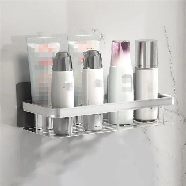 Self-Adhesive Shower Shelf - Wall Mounted - Black Aluminum - Modern Bathroom Storage - Image 8