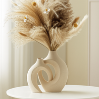 Set of 2 Ceramic Vases - Interlocking Design - Modern Decorative Accent