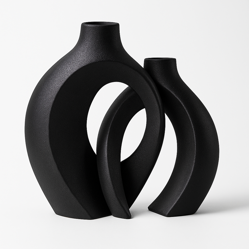 Set of 2 Ceramic Vases - Interlocking Design - Modern Decorative Accent - Image 4