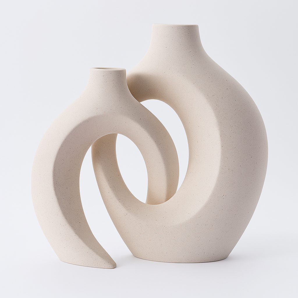 Set of 2 Ceramic Vases - Interlocking Design - Modern Decorative Accent - Image 5