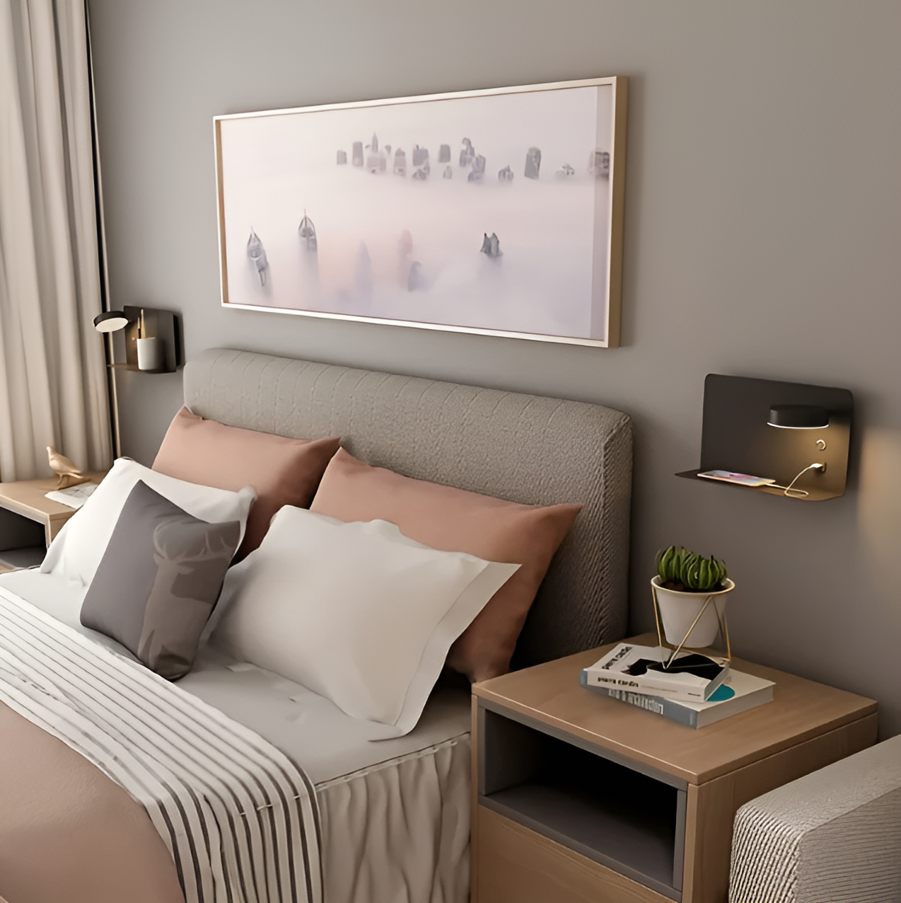 Shelf Night Light - Bedside USB Charging - Minimalist Wall Sconce - Image 3