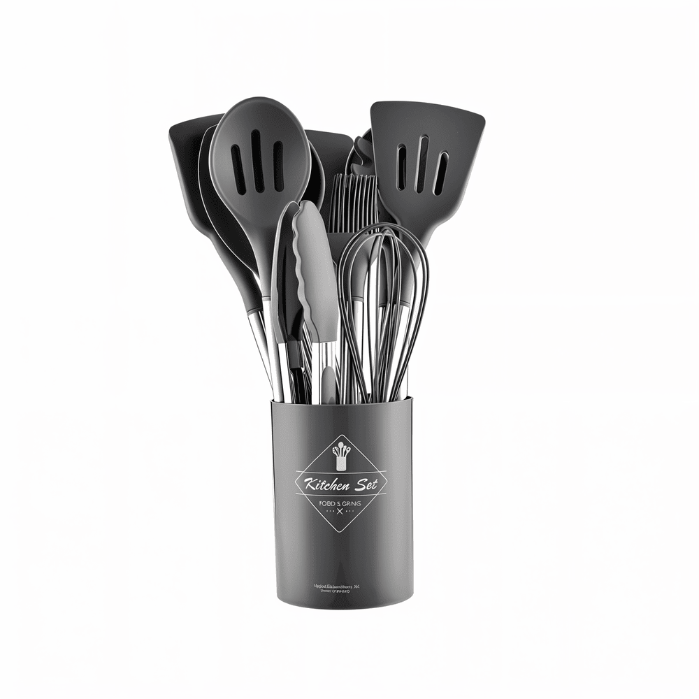 Silicone Kitchen Utensil Set with Holder - 12 Piece Cooking Tools - Modern Design - Image 5
