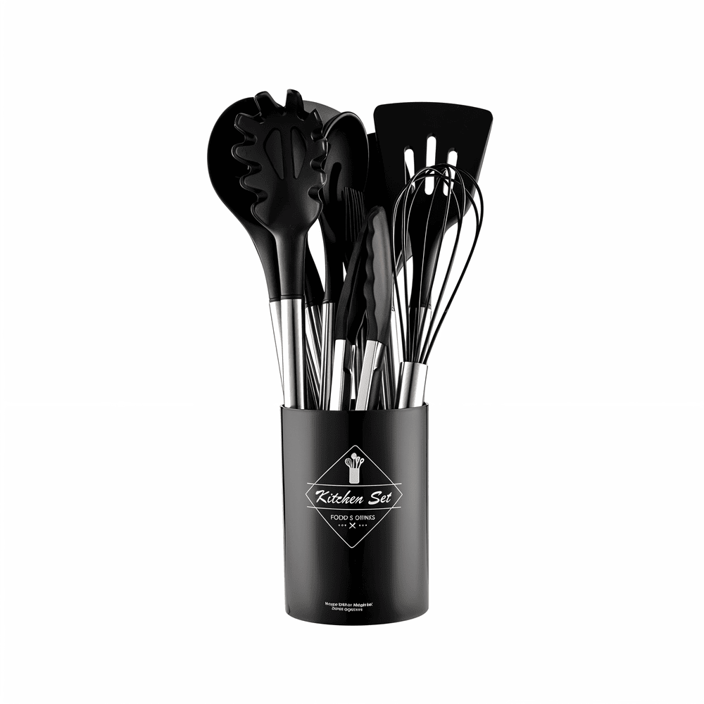 Silicone Kitchen Utensil Set with Holder - 12 Piece Cooking Tools - Modern Design - Image 6