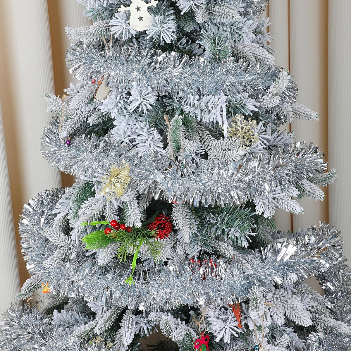 Silver Christmas Glitter Garland – 10 m Tinsel Garland for Christmas Tree, Mantel & Party