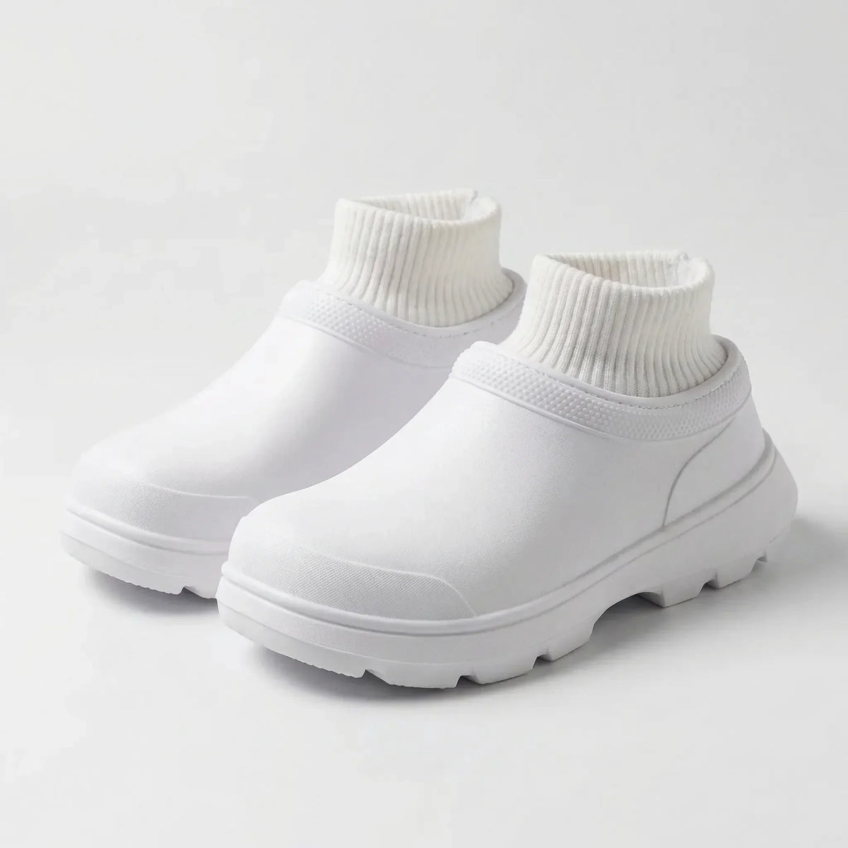 Slip-On Clogs with Knitted Ankle Cuff