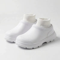 Slip-On Clogs with Knitted Ankle Cuff