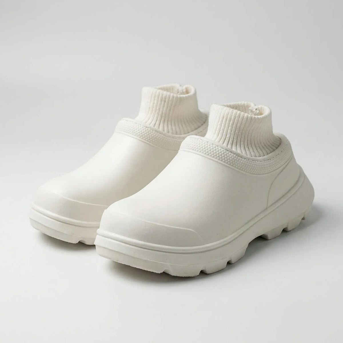 Slip-On Clogs with Knitted Ankle Cuff