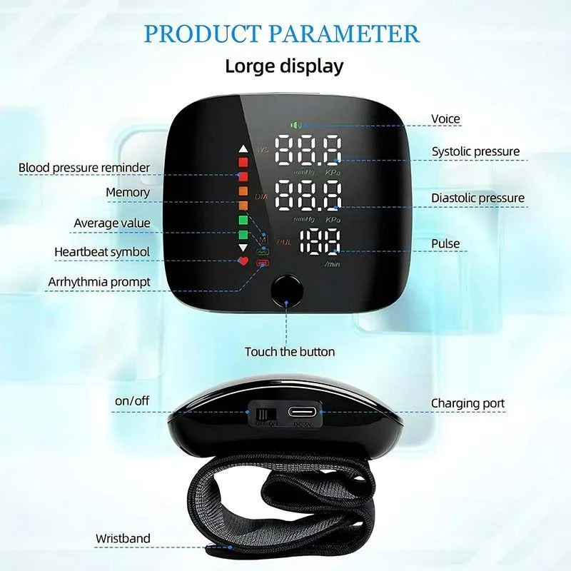 Smart Wrist Blood Pressure Monitor with Voice Alerts