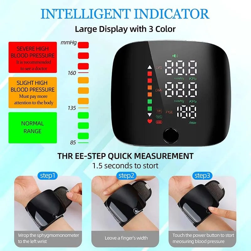 Smart Wrist Blood Pressure Monitor with Voice Alerts