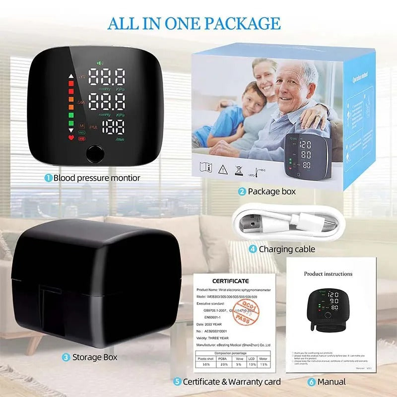 Smart Wrist Blood Pressure Monitor with Voice Alerts