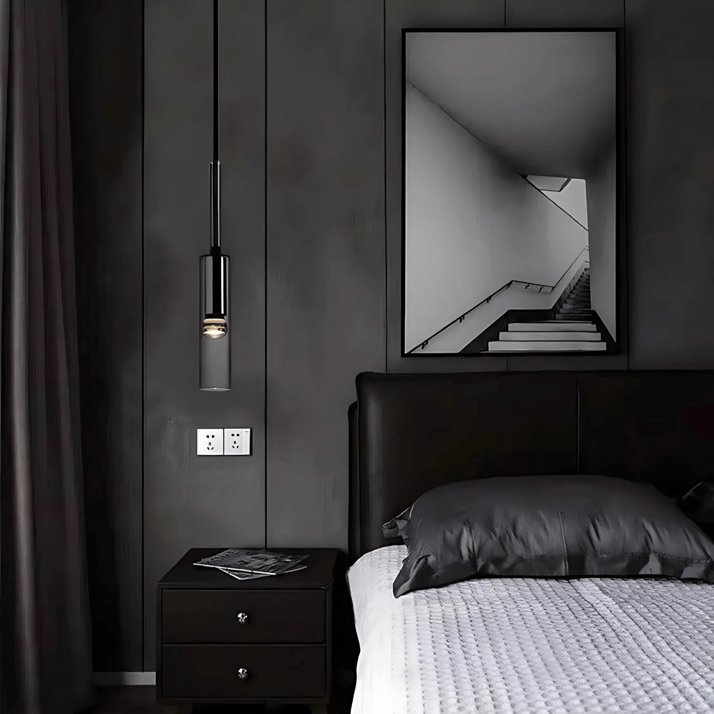 Smoke Glass Pendant Light - Modern Cylinder Hanging Lamp - Minimalist Design - Image 3