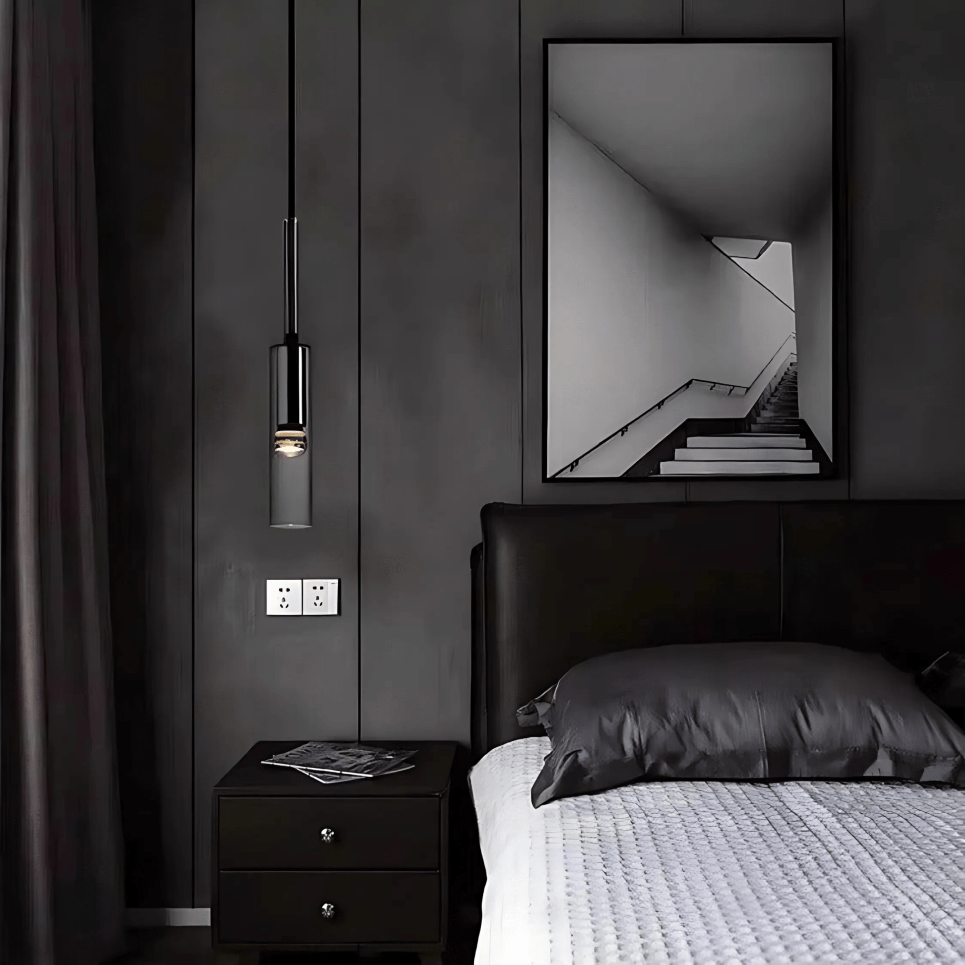 Smoke Glass Pendant Light - Modern Cylinder Hanging Lamp - Minimalist Design - Image 3