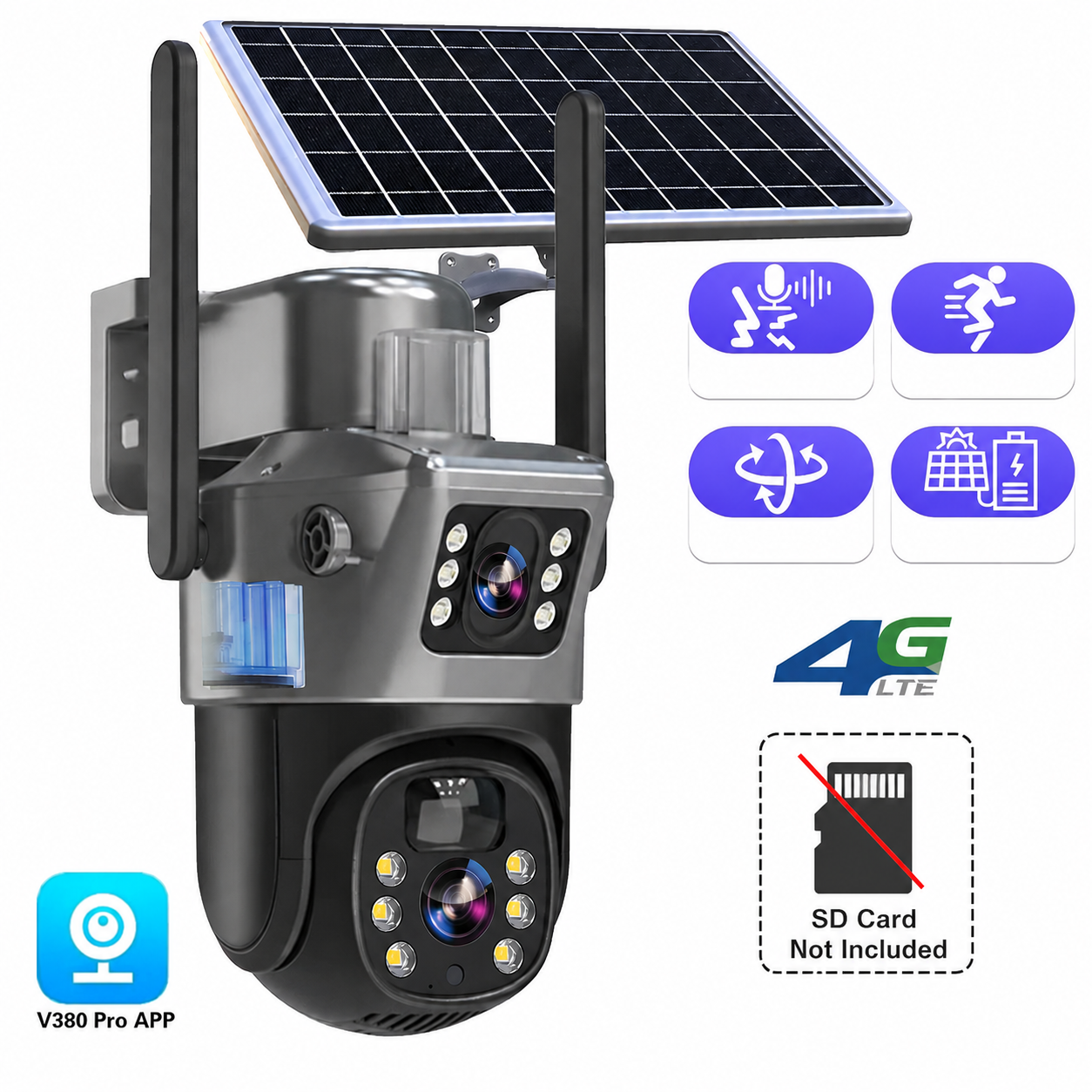 Solar Dual-Lens Security Camera | 10x Zoom 360° PTZ | 12,000 mAh IP66 4G Wi-Fi | Vigiora